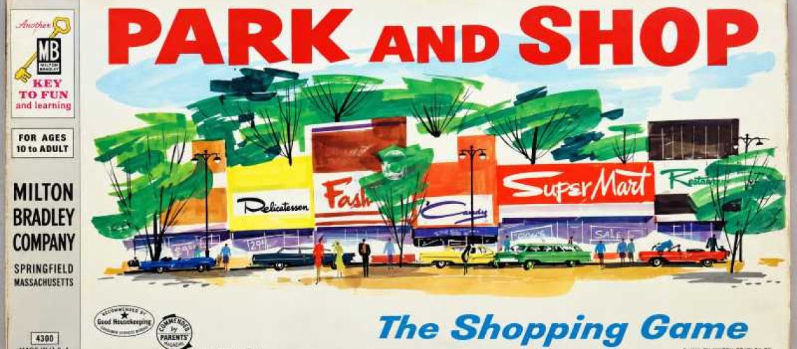 AI-generated recreation of the vintage Park and Shop game box, based on the original packaging design.